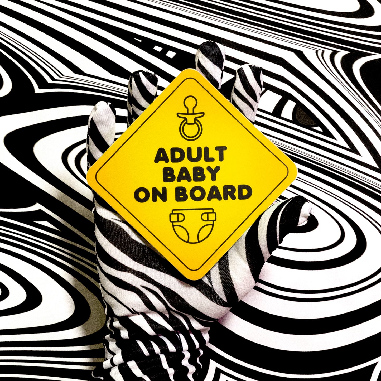 Vinyl Sticker: Adult Baby On Board, 4"