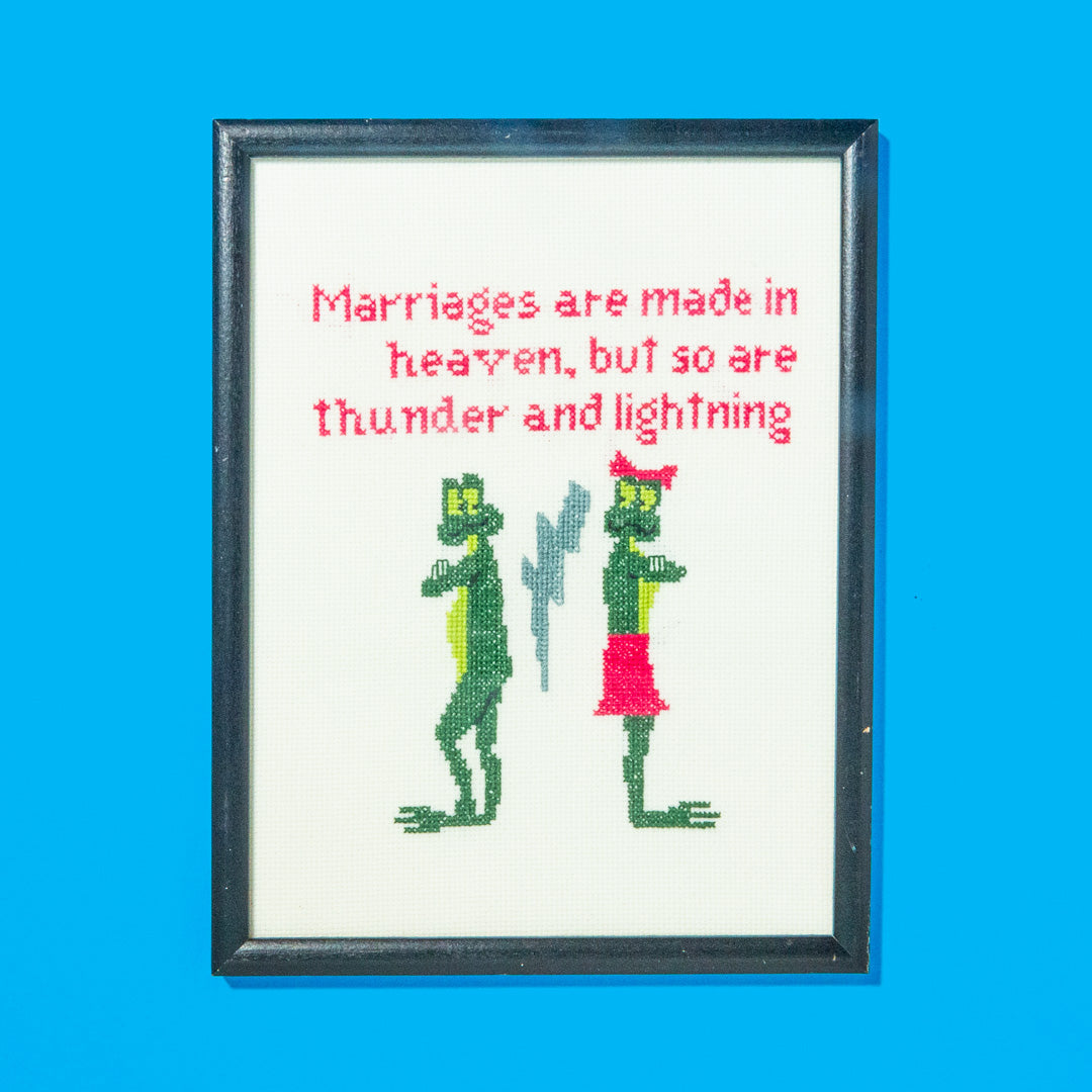 Married Frogs Framed Needlepoint
